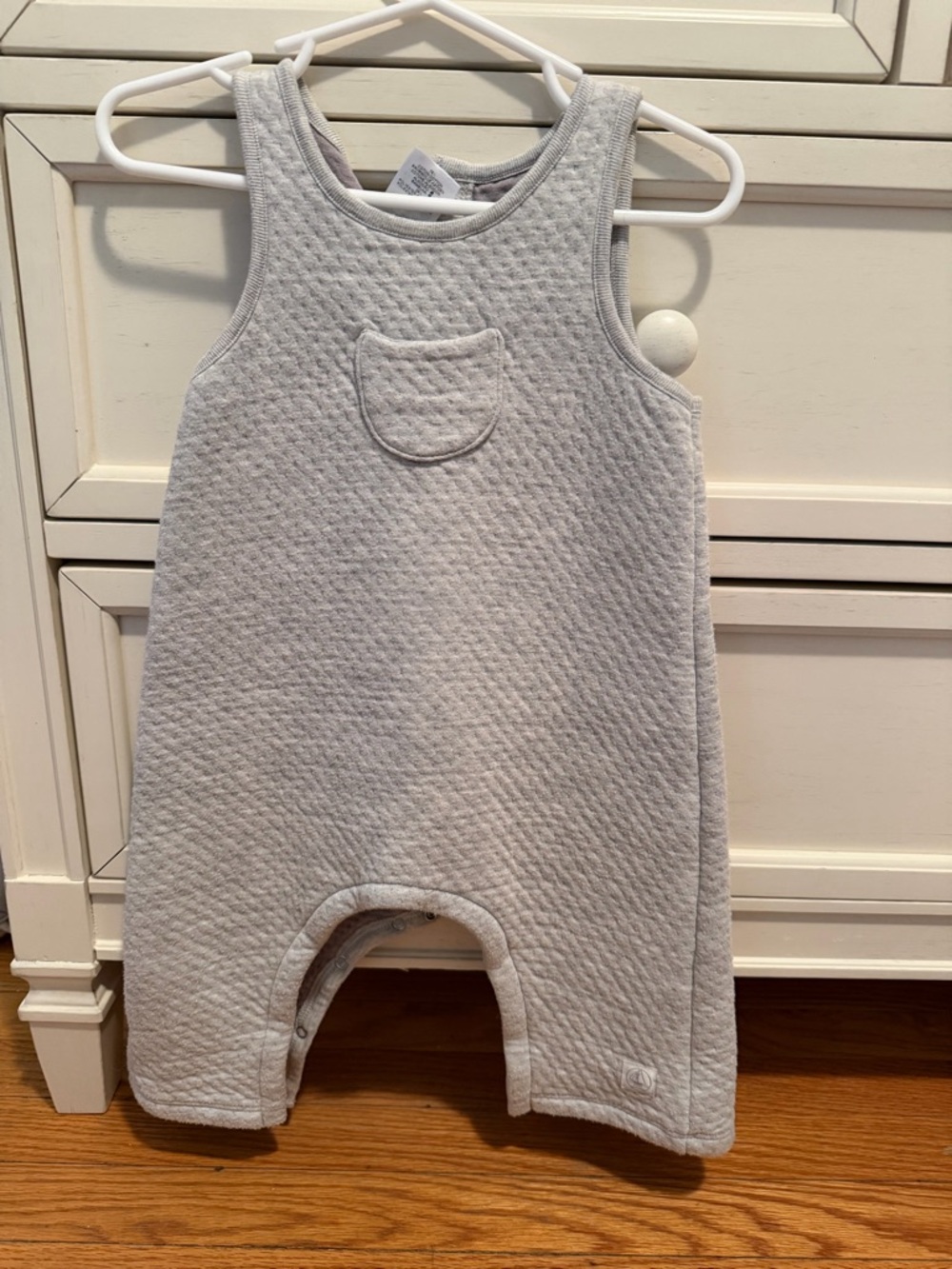Petit Bateau Light Gray Quilted Sleeveless Baby Romper